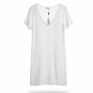 NWT | AMACE White Crochet Knit V-Neck Swim Beach Cover Up Dress | Medium